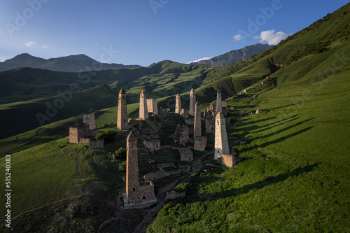 Ancient towers of the Dzheyrakh gorge in summer