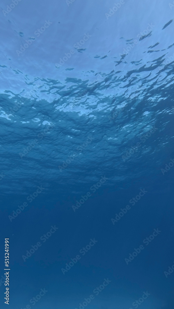 Surface of the sea. Natural background with sun glints on surface of the water. Underwater view. Red sea, Egypt