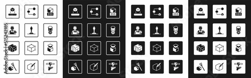 Set 3D printer services, model, Graphic designer, Isometric cube, Layers and icon. Vector