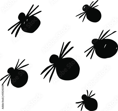 Collection of hand drawn spiders. Black silhouette of insects. Isolated vector