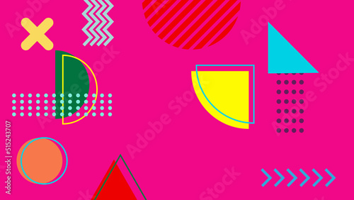 Background in the style of the 80s with multicolored geometric shapes on the black background. Illustration for hipsters Memphis style
