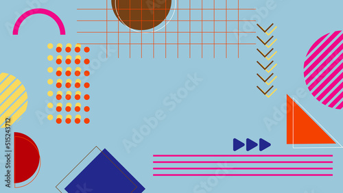 Background in the style of the 80s with multicolored geometric shapes on the black background. Illustration for hipsters Memphis style