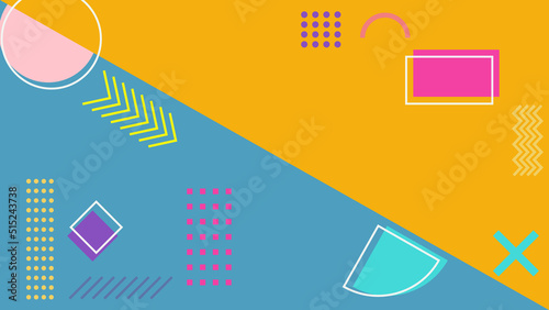 Background in the style of the 80s with multicolored geometric shapes on the black background. Illustration for hipsters Memphis style