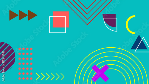 Background in the style of the 80s with multicolored geometric shapes on the black background. Illustration for hipsters Memphis style