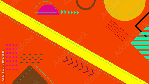 Background in the style of the 80s with multicolored geometric shapes on the black background. Illustration for hipsters Memphis style