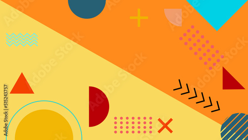 Background in the style of the 80s with multicolored geometric shapes on the black background. Illustration for hipsters Memphis style