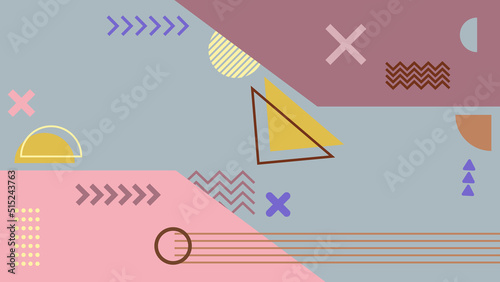 Background in the style of the 80s with multicolored geometric shapes on the black background. Illustration for hipsters Memphis style