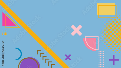 Background in the style of the 80s with multicolored geometric shapes on the black background. Illustration for hipsters Memphis style