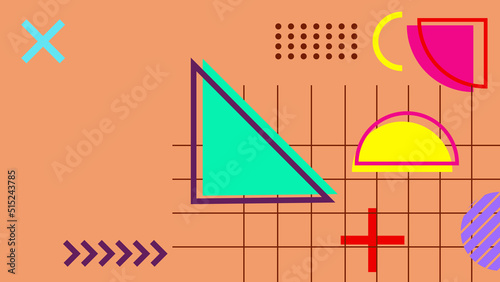 Background in the style of the 80s with multicolored geometric shapes on the black background. Illustration for hipsters Memphis style