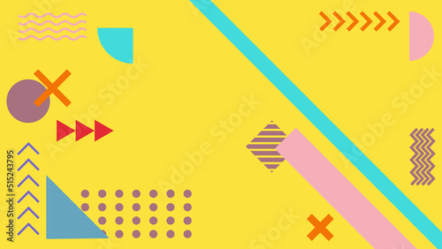 Background in the style of the 80s with multicolored geometric shapes on the black background. Illustration for hipsters Memphis style