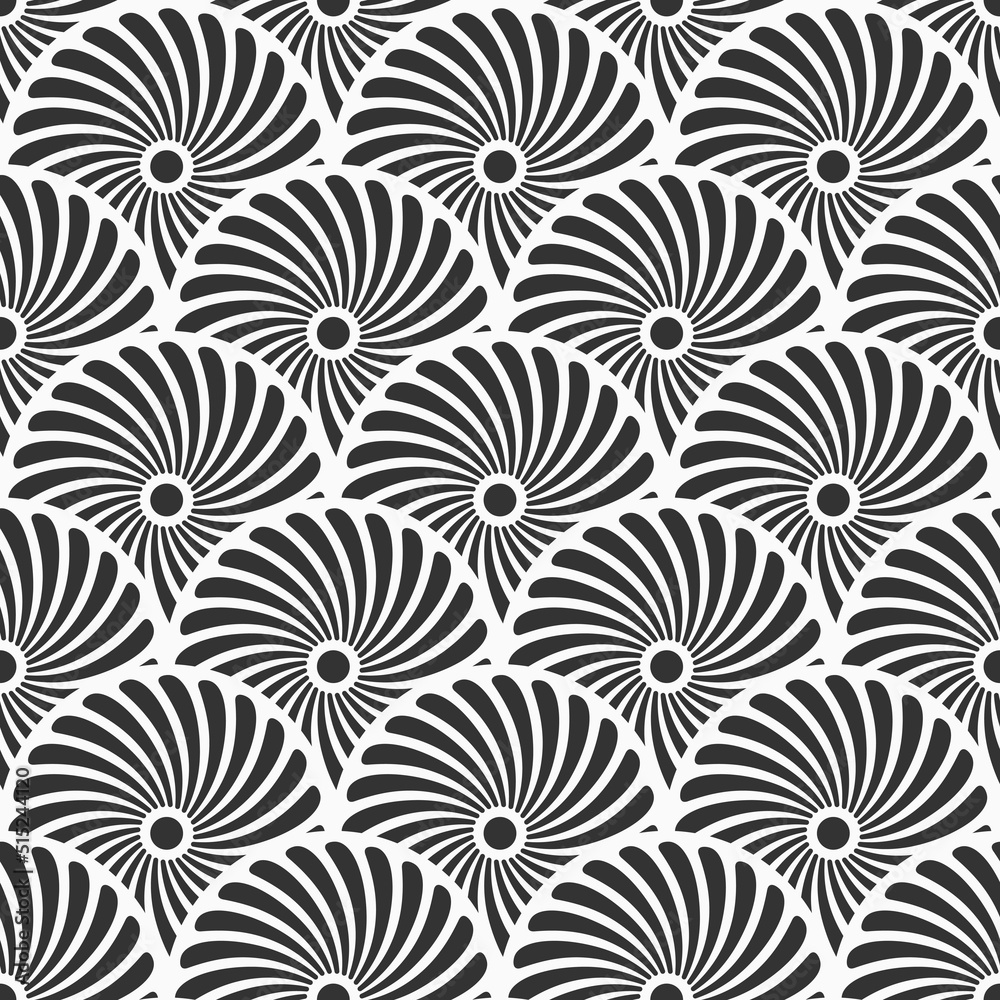 Seamless japanese vintage vector pattern. Repeating striped circles, round ornaments. Stylish texture. Asian ornamental seamless pattern. Black and white oriental background.