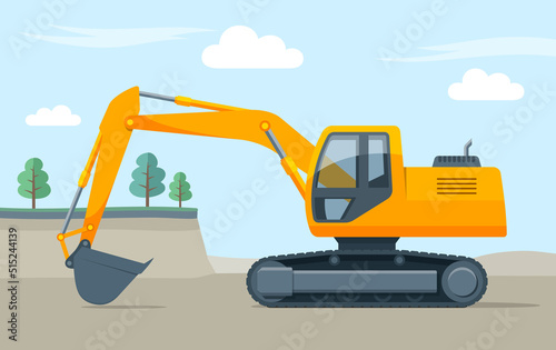 Yellow excavator in sand quarry