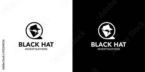 Modern and unique black hat detective illustration logo design 6