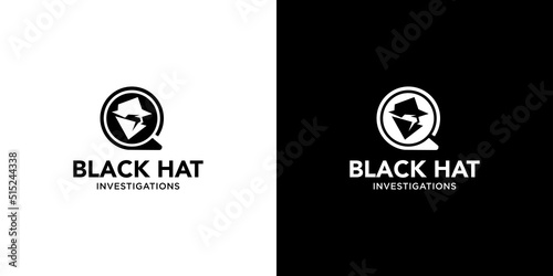 Modern and unique black hat detective illustration logo design 7