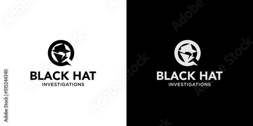 Modern and unique black hat detective illustration logo design 8