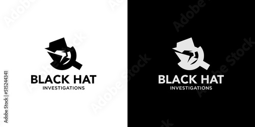 Modern and unique black hat detective illustration logo design
