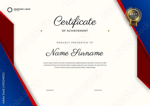 Appreciation certificate best award diplomat. Vector Illustration.