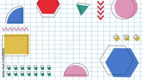 Background in the style of the 80s with multicolored geometric shapes on the black background. Illustration for hipsters Memphis style