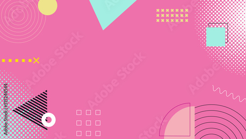 Background in the style of the 80s with multicolored geometric shapes on the black background. Illustration for hipsters Memphis style
