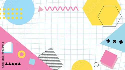 Background in the style of the 80s with multicolored geometric shapes on the black background. Illustration for hipsters Memphis style