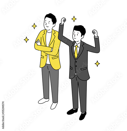 笑顔の上司と部下、ビジネスのイラスト、ベクター