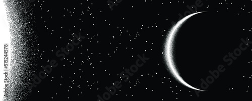 Star and planet in space. Futuristic landscape, with noise texture . Night landscape with starry sky .Vector illustration