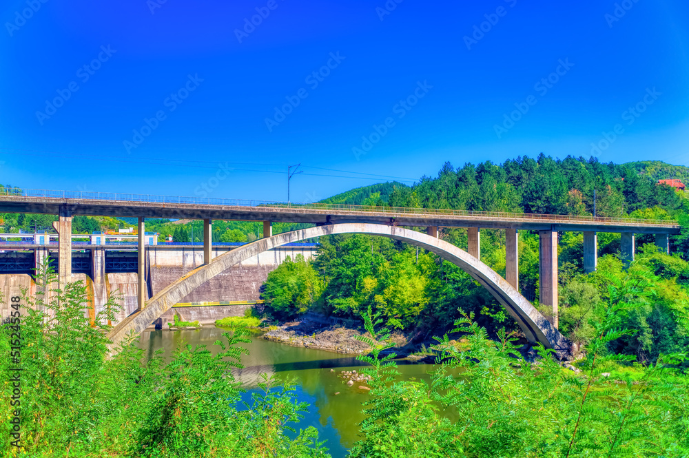 Railroad bridge passing over river in Serbia. Railroad bridge passing over river in Serbia.