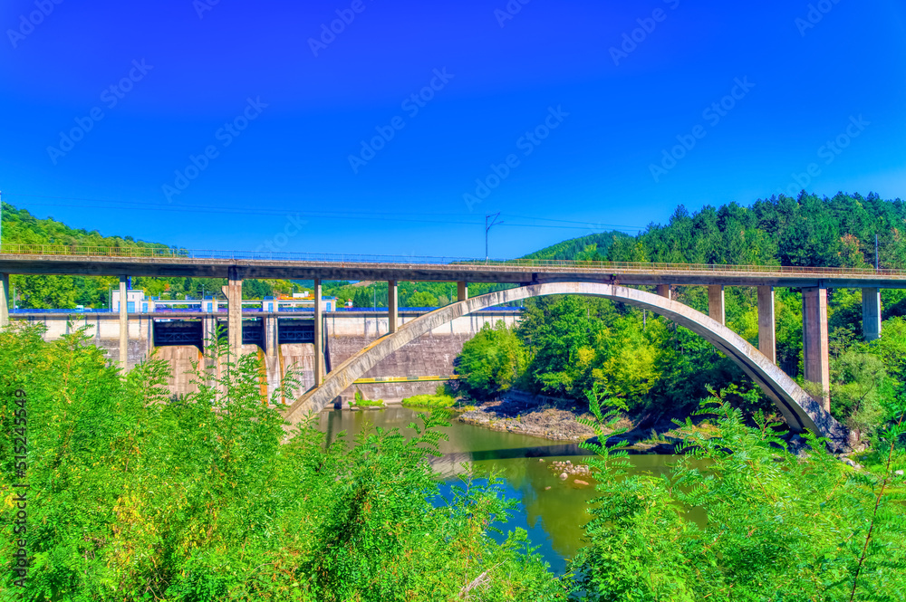 Railroad bridge passing over river in Serbia. Railroad bridge passing over river in Serbia.