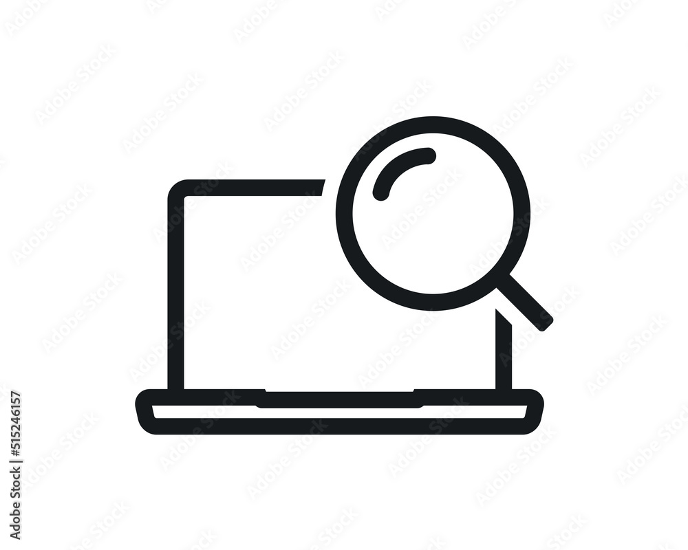 Laptop computer with magnifying glass icon. Vector illustration Laptop computer with magnifying glass icon. Vector illustration