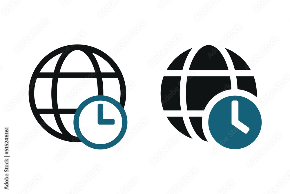 Globe clock time icon. Vector illustration Globe clock time icon. Vector illustration