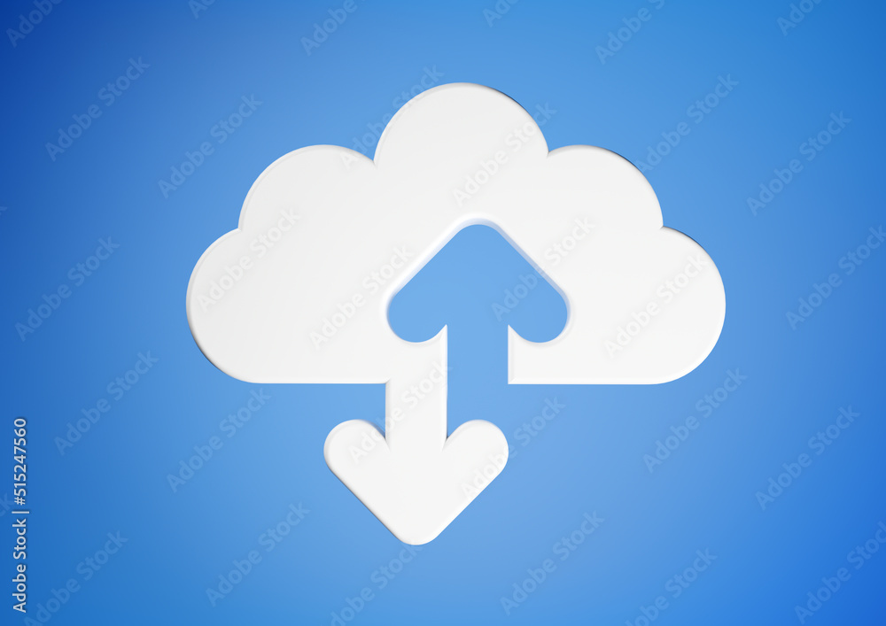 Computer data storage cloud icon with up and down arrows on blue background Computer data storage cloud icon with up and down arrows on blue background