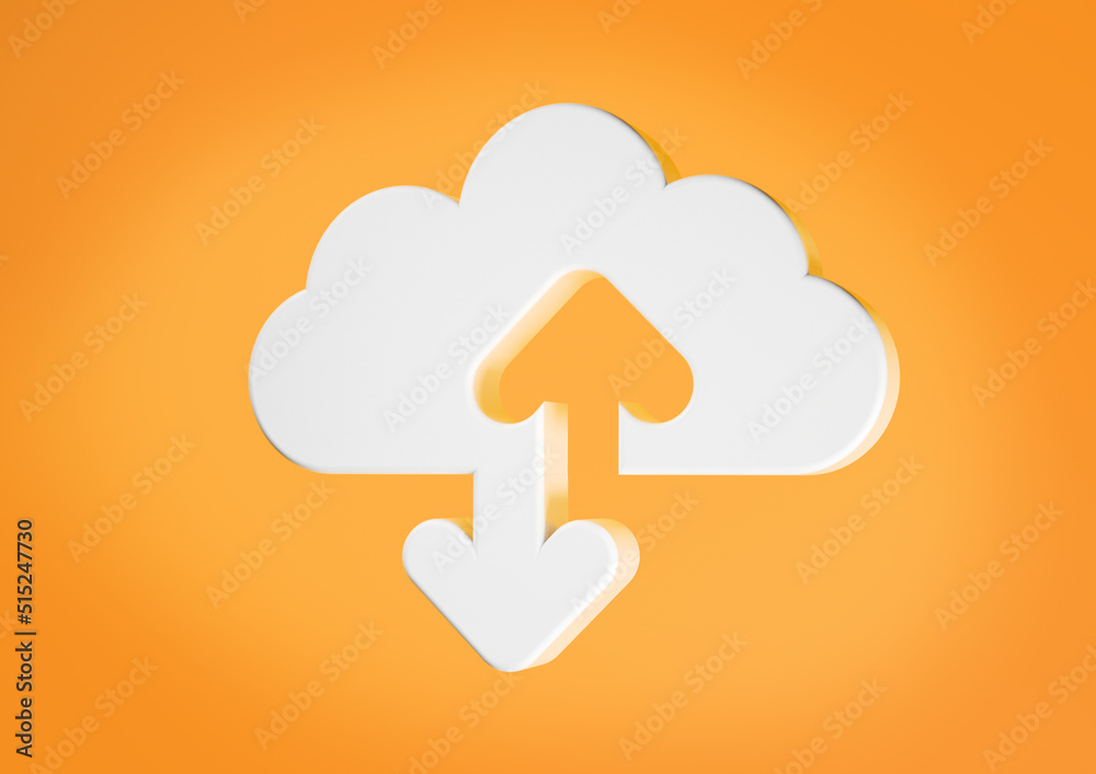 Cloud computing data storage icon with up and down arrows on orange background Cloud computing data storage icon with up and down arrows on orange background