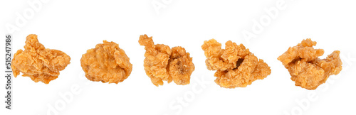 Piece of fried popcorn chicken isolated on white background