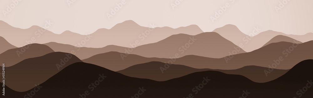 design red panorama of hills slopes in clouds digital drawn texture or background illustration