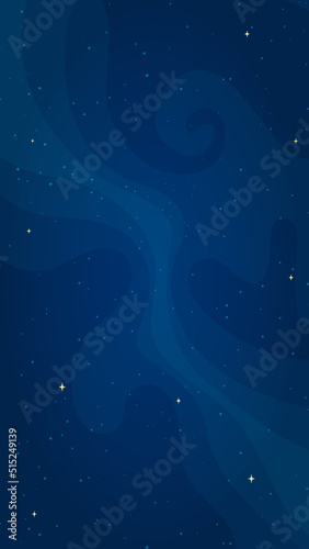 Cartoon outer space background vector illustration. Abstract shiny stars systems in outer space on vertical dark blue background for children space game or night sky graphic design concept.