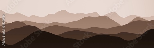 design red panorama of hills slopes in clouds digital drawn texture or background illustration