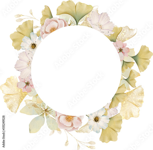 ginkgo leaves foliage yellow green blush pink soft romantic foliage frame wreath flower floral blossom ddecoration photo