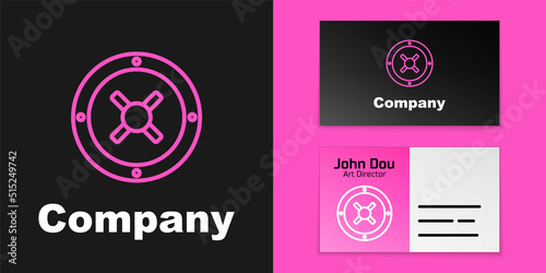Pink line Safe icon isolated on black background. The door safe a bank vault with a combination lock. Reliable Data Protection. Logo design template element. Vector