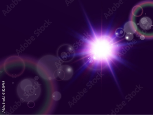  Bright beautiful star.Vector illustration of a light effect on a transparent background. 