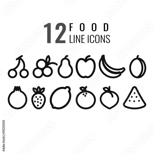 Fruit linear icons. 12 fruit icons.