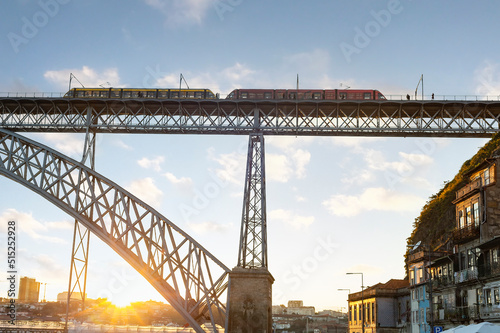 Luis bridge train sunset Porto
