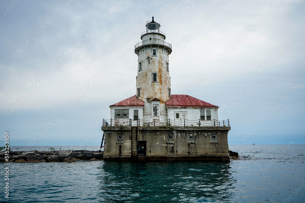 Chicago Harbor Lighthouse located on Lake Michigan. Chicago, Illinois.