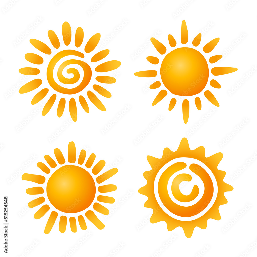 Sun symbol set. Nine Yellow and orange suns design. Vector illustration. Sun symbol set. Nine Yellow and orange suns design. Vector illustration.