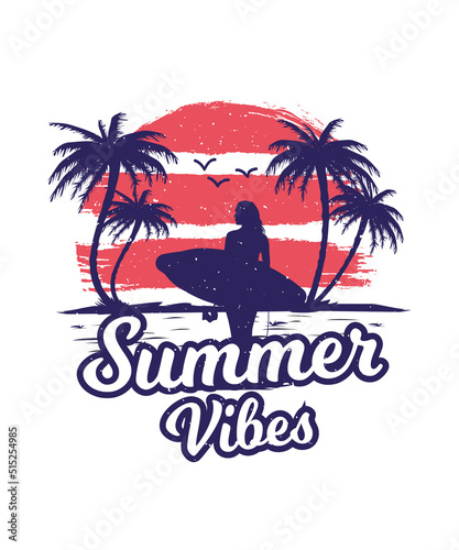 Summer Vibes Palm Beach Tshirt Design