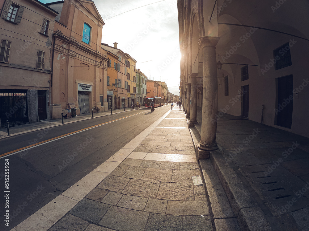Sunset in the center of Parma, Italy