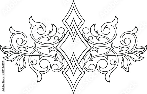 Victorian Gothic ornamental pattern. Tattoo under breast, necklace, bracelet, on the back. Intricate design and decor. Highly detailed and accurate lines for print or engraving