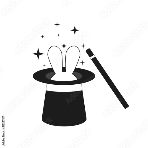  illustration of magic wand and rabbit in hat