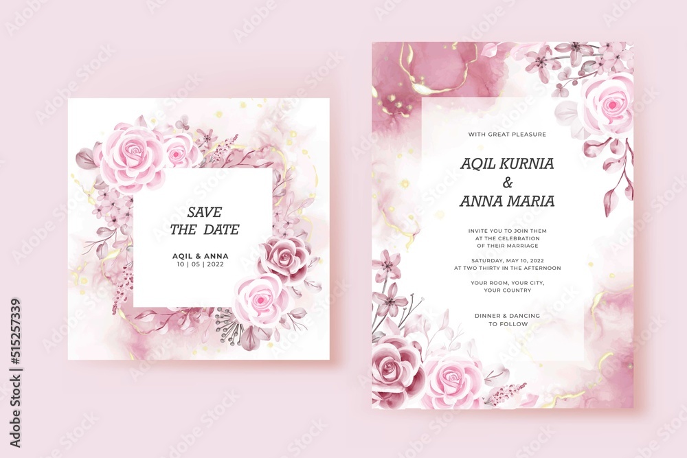Romantic Rose Pink Valentine Wedding Invitation Template