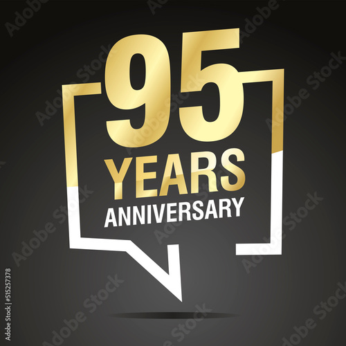 95 Years Anniversary celebrating, gold white speech bubble, logo, icon on black background