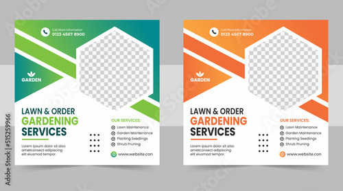 Lawn Mower Garden or Landscaping Service Social Media Post banner set or agriculture web Banner Template. Mowing poster, leaflet, poster design. grass, equipment, agro farm